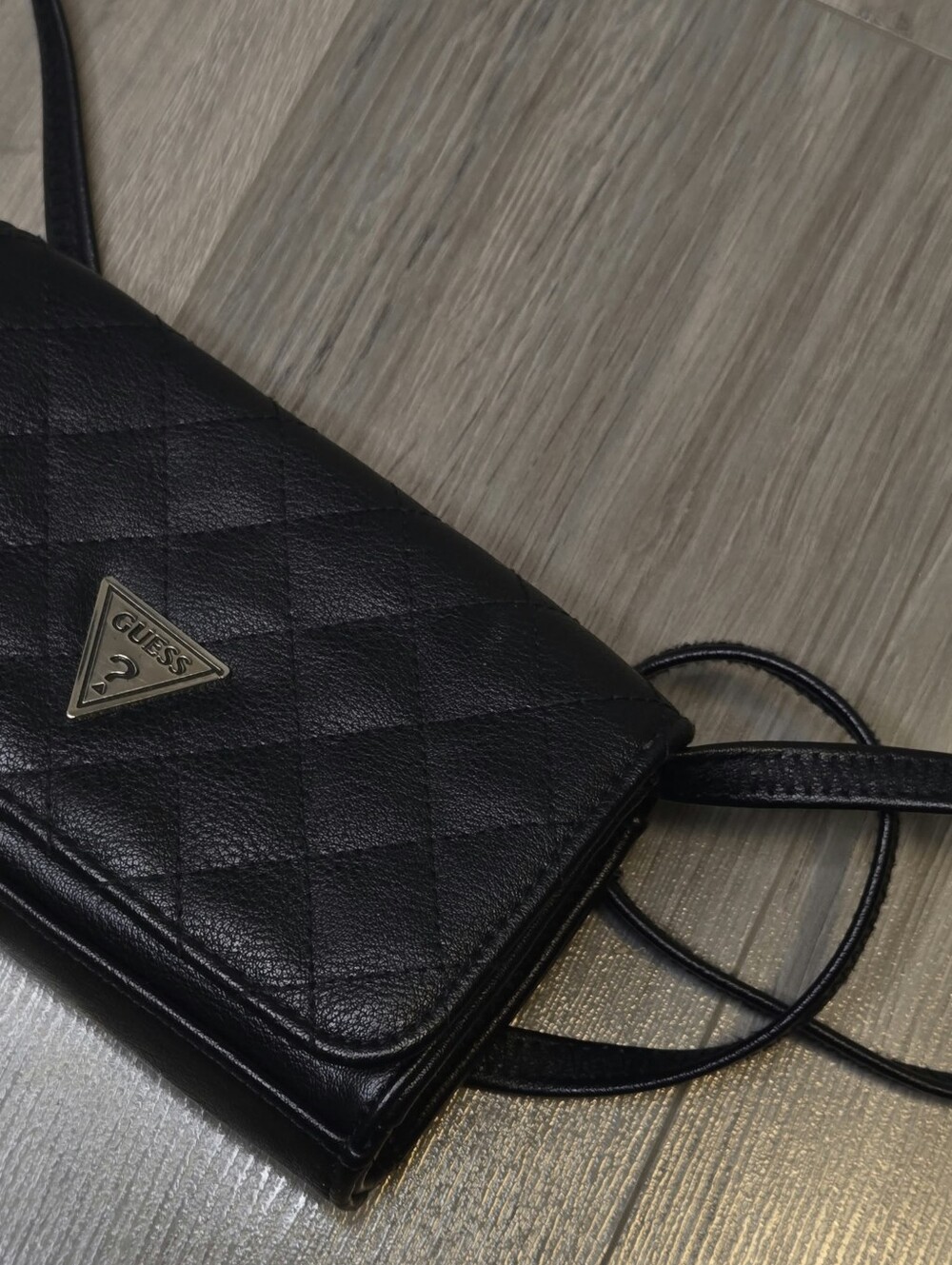GUESS Black Quilted Crossbody Wallet Bag